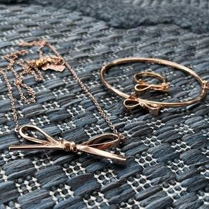 Kate Spade Love Notes Bow Rose Gold Necklace, Bracelet, & Ring Set